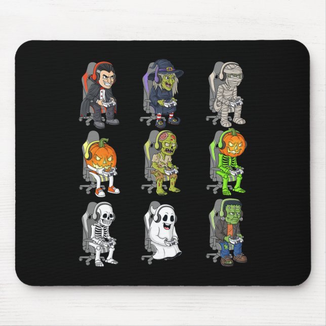 Gamer Halloween Skeleton Vampire Gaming Mummy Boys Mouse Pad (Front)