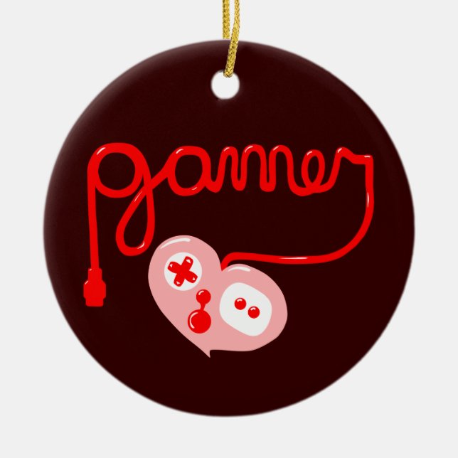 Gamer Heart Ceramic Ornament (Front)