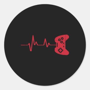 Gamer Heartbeat Game Controller Gaming Boys Kids M Classic Round Sticker