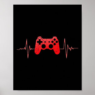 Gamer Heartbeat Pulse Video Game Controller Gaming Poster