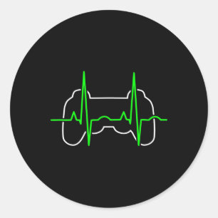 Gamer Heartbeat Pulse Video Game Lover Funny Cool Classic Round Sticker