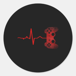 Gamer Heartbeat Video Games Gaming Boys Teens Men  Classic Round Sticker
