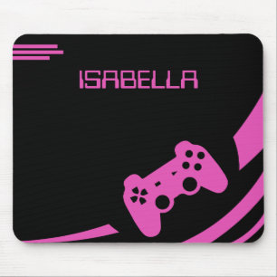 Gamer Hot Pink Modern Gaming Personalised Name Mouse Pad