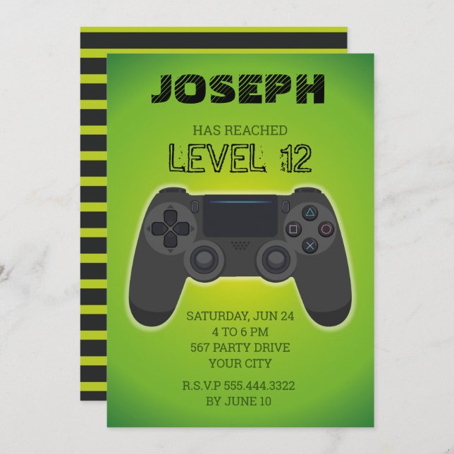 Gamer invitation, video game level up invitation (Front/Back)