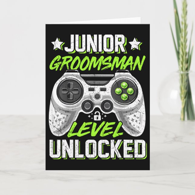 Gamer Junior Groomsman Level Unlocked Video Gaming Card (Front)