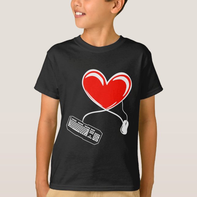 Gamer Keyboard And Mouse Video Game Heart Gaming L T-Shirt (Front)