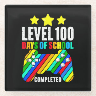 Gamer Level 100 Days Of School Completed Glass Coaster