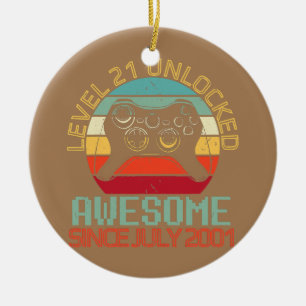 Gamer Level 21 Yrs Birthday Unlocked Awesome Ceramic Ornament