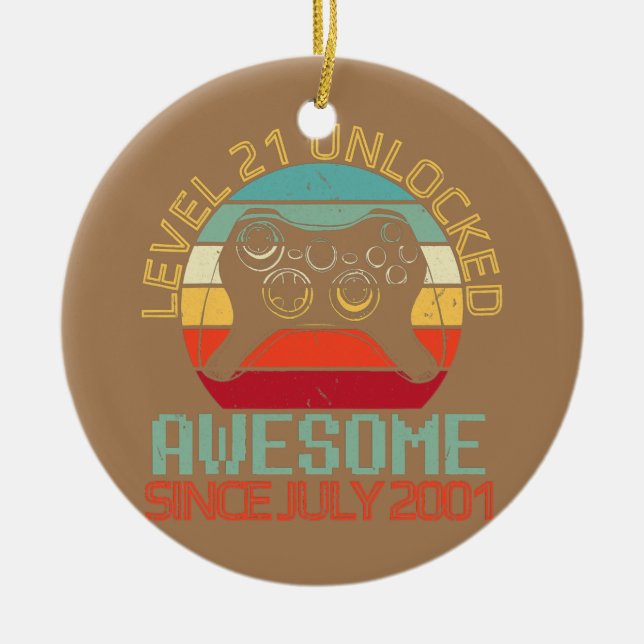 Gamer Level 21 Yrs Birthday Unlocked Awesome Ceramic Ornament (Front)