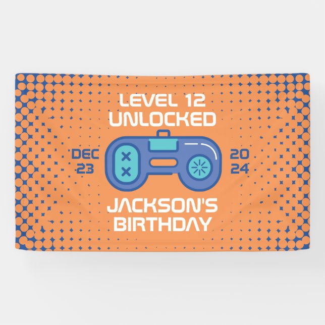 Gamer Level Unlocked Video Games Boy's Birthday Banner (Horizontal)