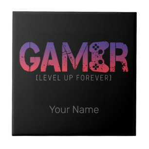 Gamer Level Up Forever Vintage Gamepad Design Ceramic Tile