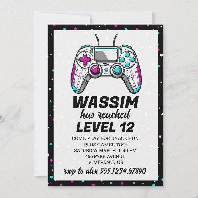 Gamer Level up Video Game Birthday Invite (Front)