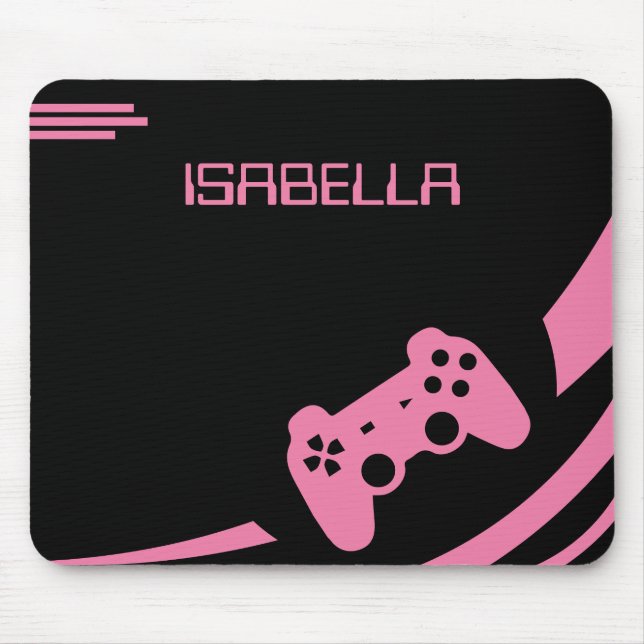 Gamer Light Pink Modern Gaming Personalised Name Mouse Pad (Front)