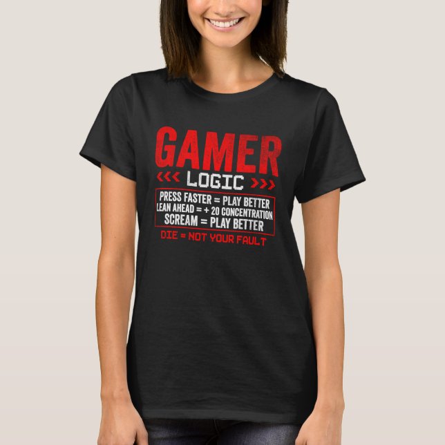 Gamer Logic  Press lean scream  Gaming T-Shirt (Front)