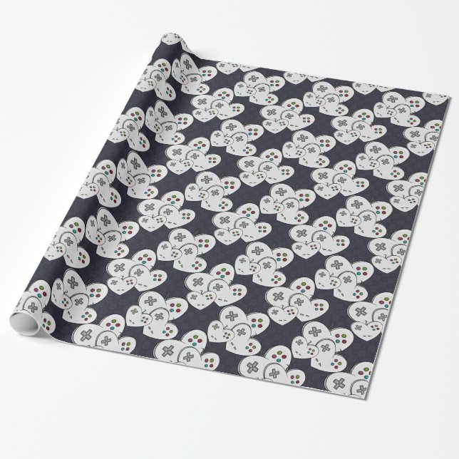 Gamer Love Controller Heart Wrapping Paper (Unrolled)