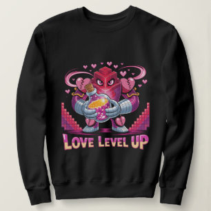 Gamer Love Retro Voxel Pink Robot with Heart Potio Sweatshirt
