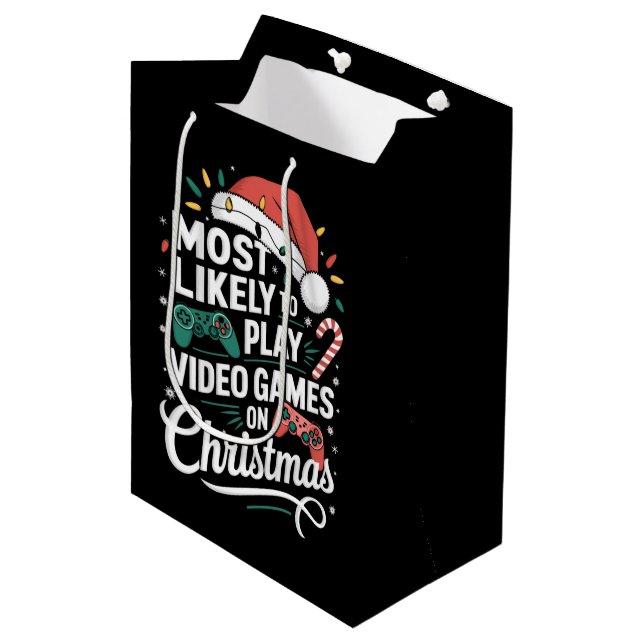 Gamer Most Likely To Play Video Games On Christmas Medium Gift Bag (Front Angled)