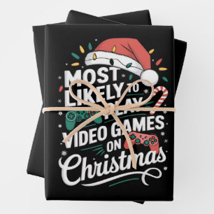 Gamer Most Likely To Play Video Games On Christmas Wrapping Paper Sheet