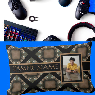 Gamer Name & Photo Tan/Brown/Black Lumbar Cushion