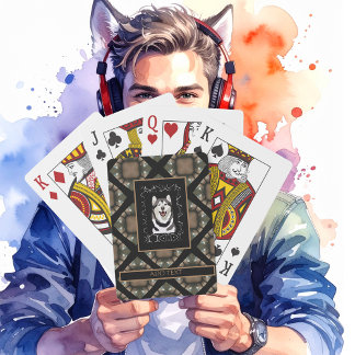 Gamer Name & Your Photo Template Tan/Brown/Black Playing Cards