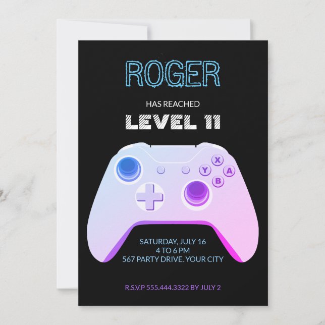 GAMER NEON GAME CONTROLLER INVITATION (Front)