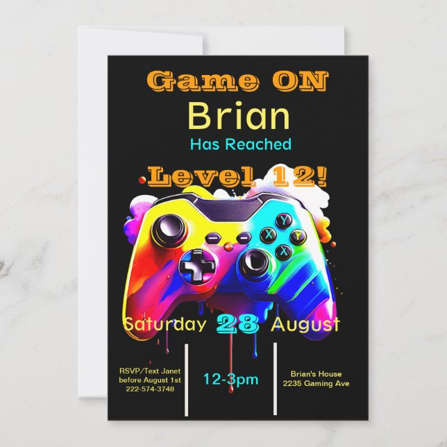 Gamer, Next Level, Player One, 12th Video Game  Invitation (Front)