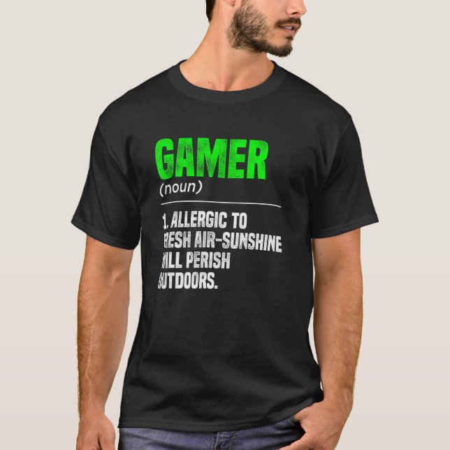 Gamer Noun Definition Video Game Player Gaming Pc  T-Shirt (Front)