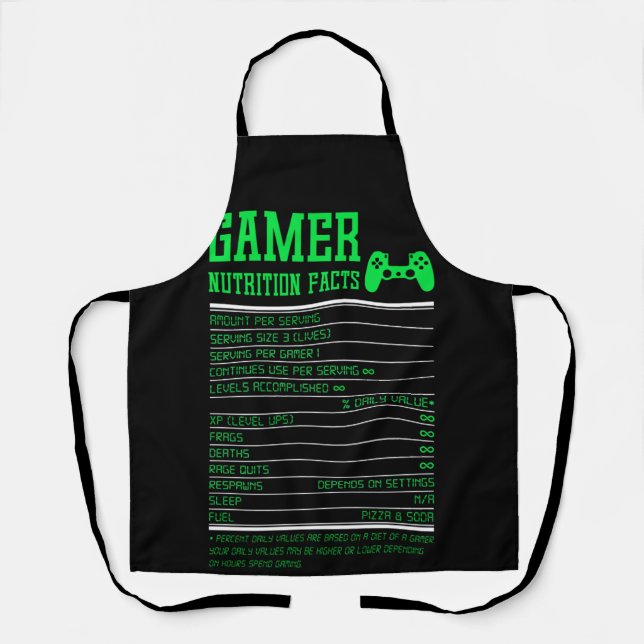 Gamer Nutrition Facts for Teen Boys Video Games Apron (Front)