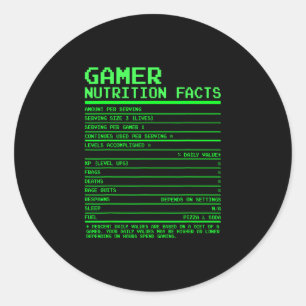 Gamer Nutrition Facts Gifts For Teen Boys Video Ga Classic Round Sticker