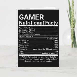 Gamer Nutrition Facts Video Games Computer Nerd Card