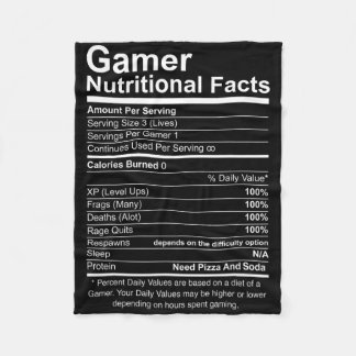 Gamer Nutritional Facts Cool Gamer Video Game Funn Fleece Blanket