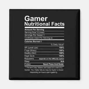 Gamer Nutritional Facts Cool Gamer Video Game Funn Magnet