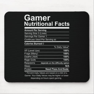 Gamer Nutritional Facts Cool Gamer Video Game Funn Mouse Pad
