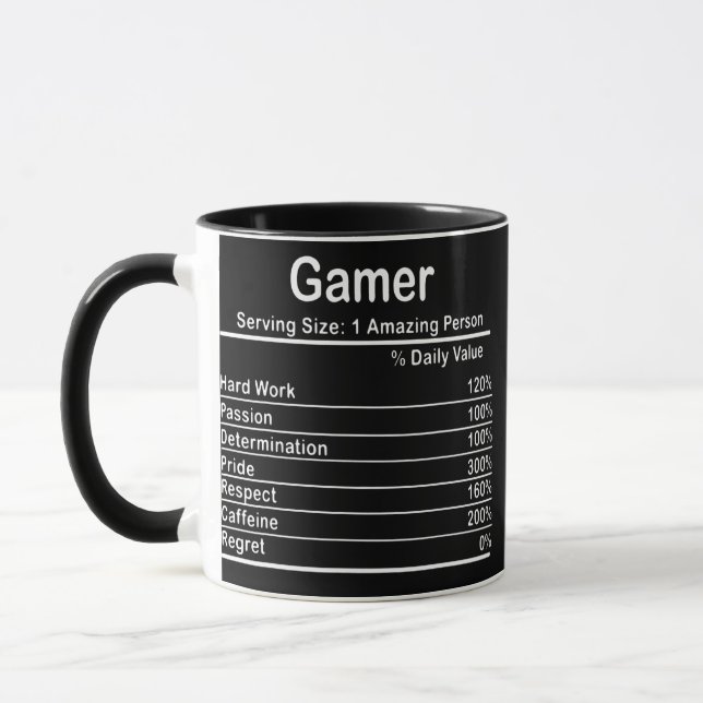 Gamer Nutritional Facts Cool Gamer Video Game Mug (Left)