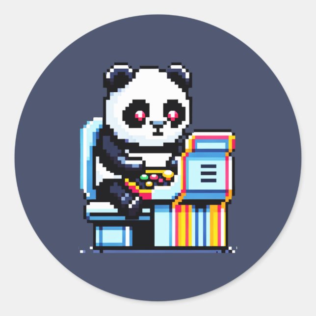 Gamer Panda - Cute Pixel Art Arcade Design Classic Round Sticker (Front)