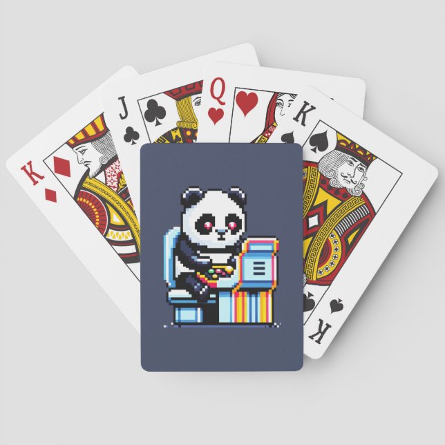 Gamer Panda - Cute Pixel Art Arcade Design Playing Cards (Back)