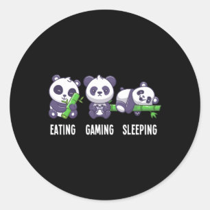 Gamer Panda Eating Gaming Sleeping For Multiplayer Classic Round Sticker