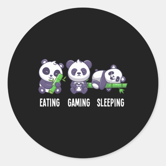 Gamer Panda Eating Gaming Sleeping For Multiplayer Classic Round Sticker (Front)