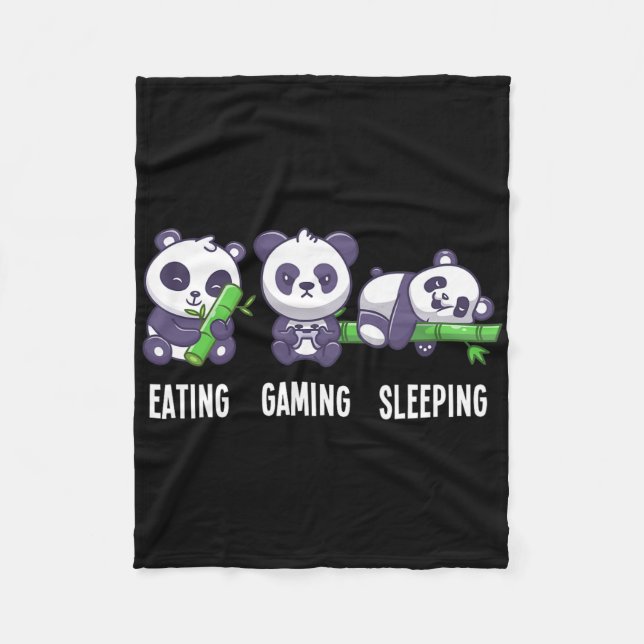 Gamer Panda Eating Gaming Sleeping For Multiplayer Fleece Blanket (Front)