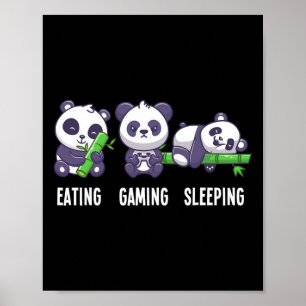 Gamer Panda Eating Gaming Sleeping For Multiplayer Poster