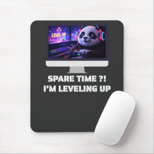Gamer Panda Levelling Up Neon PC Art Mouse Pad