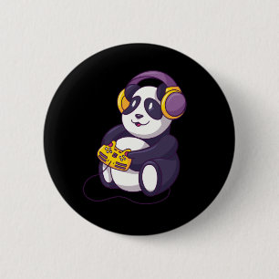 Gamer Panda Playing Videogames 6 Cm Round Badge