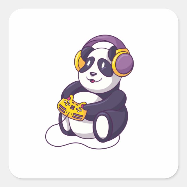 Gamer Panda Playing Videogames Square Sticker (Front)