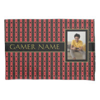 Gamer Party Name & Photo Red/Black Lumbar Pillow