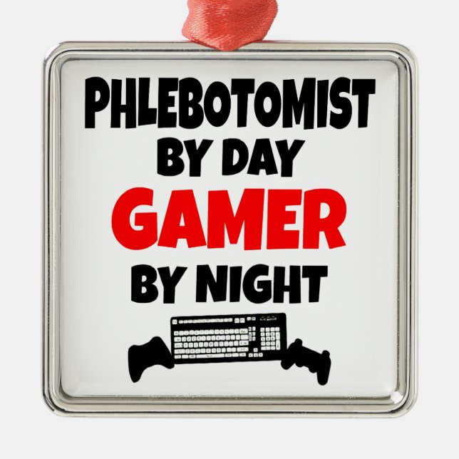 Gamer Phlebotomist Metal Tree Decoration (Front)