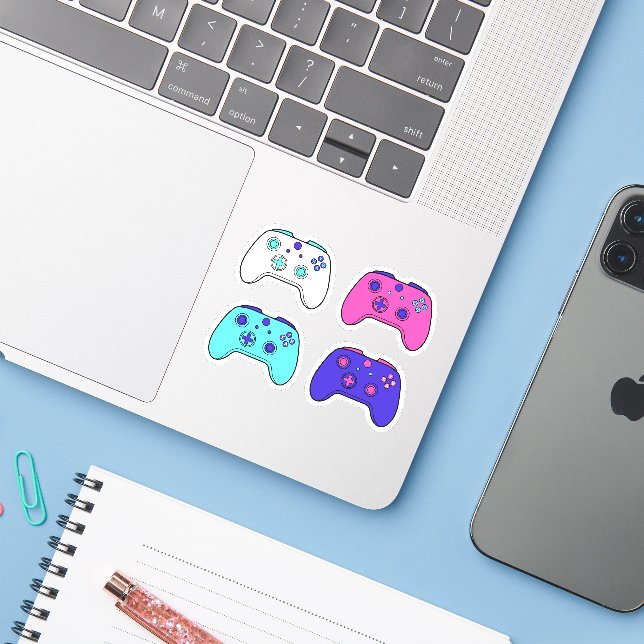 Gamer Pink Purple Blue Cartoon Controller Set (Laptop w/ iPhone)