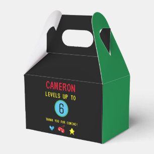 Gamer Pixel Arcade level up 6th birthday Green Favour Box