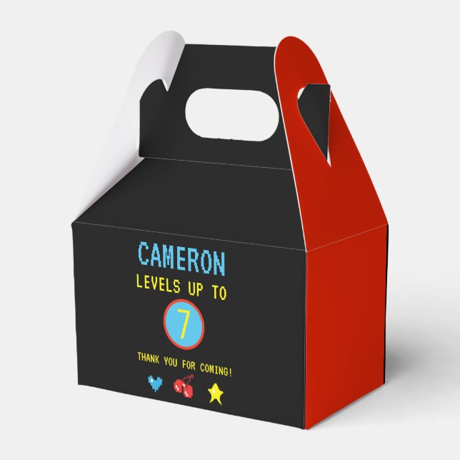Gamer Pixel Arcade level up 7th birthday Favour Bo Box (Back Side)