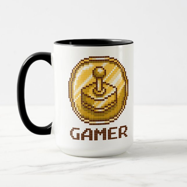 Gamer Pixel Joystick Emblem - Retro Gaming Mug (Left)