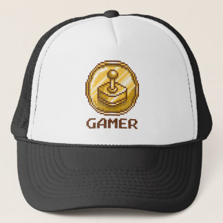 Gamer Pixel Joystick Emblem - Retro Gaming Trucker Hat